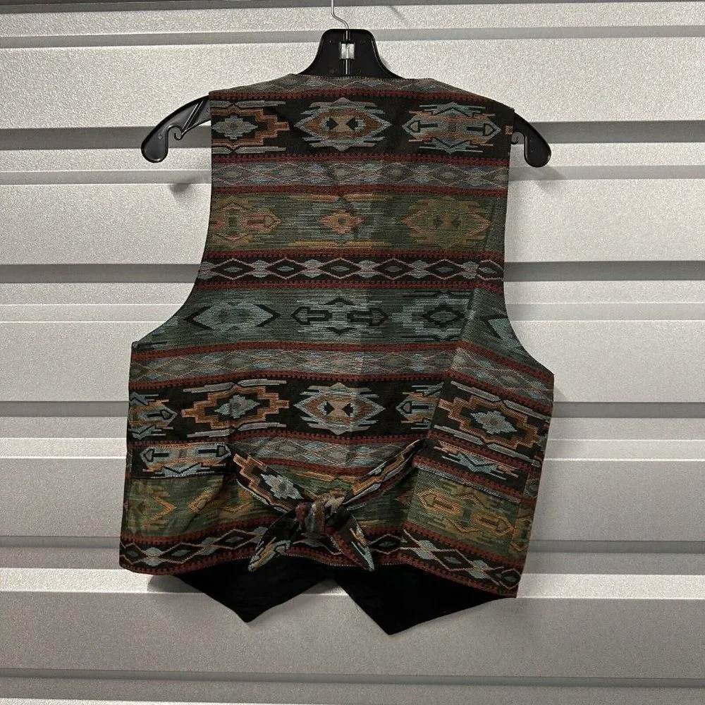 Vintage Neiman Marcus Southwest Vest Unisex L USA Brass tone‎ buttons Western